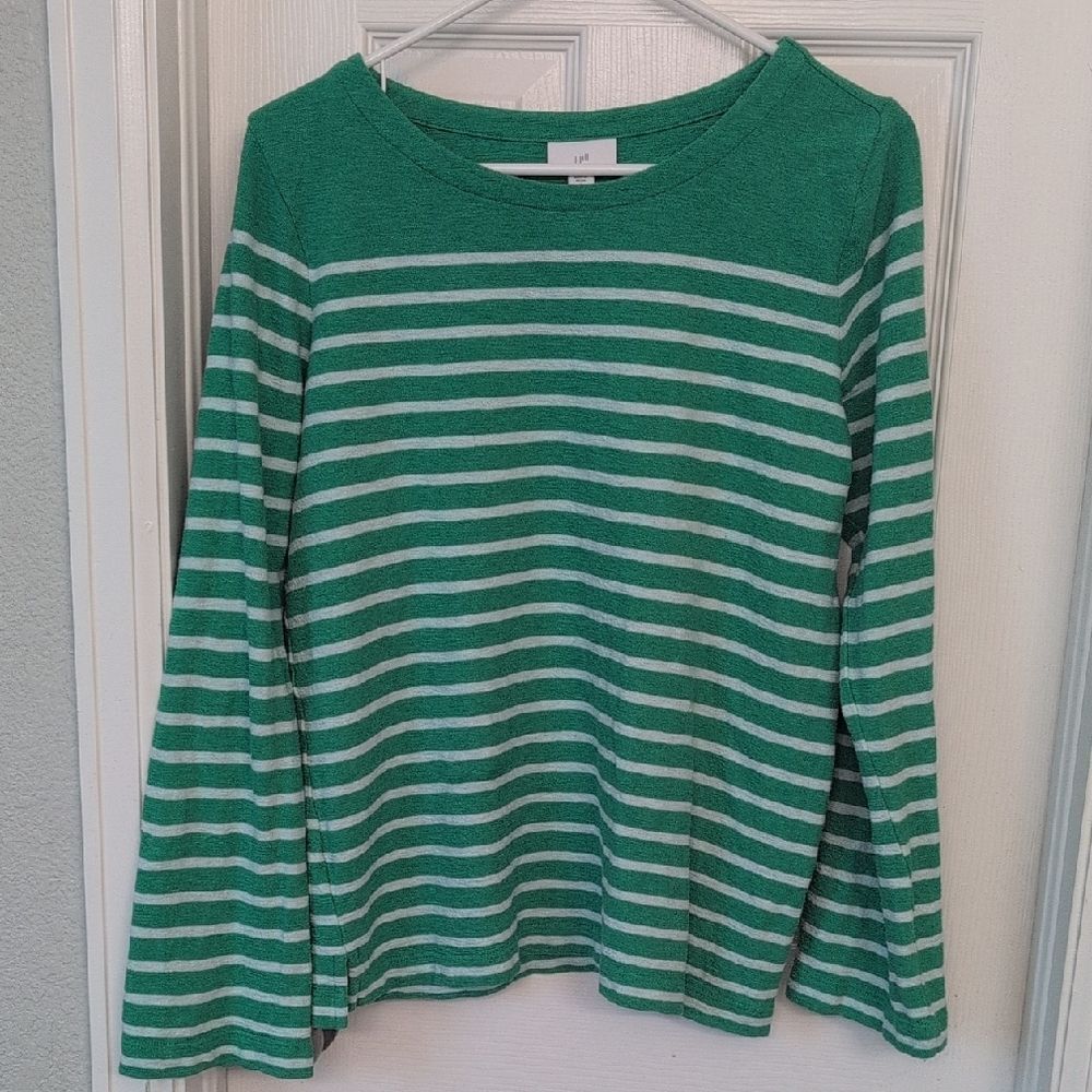 J. Jill Green and White Cotton Striped Top